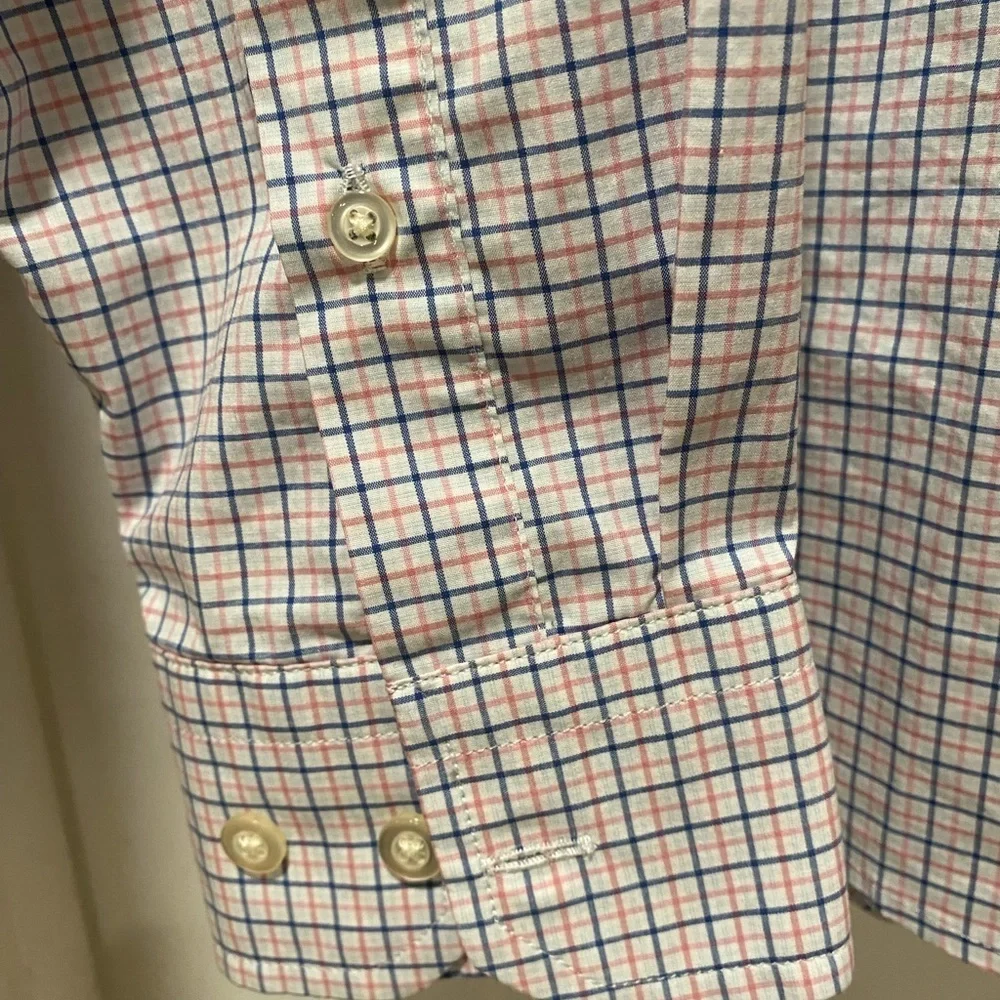 Banana Republic Men's Slim Flex Fit Plaid Shirt - White and Blue and Pink